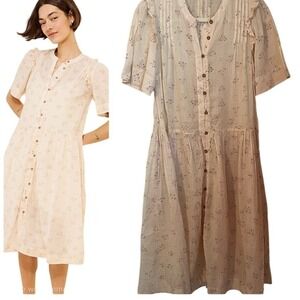 Free People XS Bella Mae Midi Dress Cottagecore Floral Vanilla Combo No Slip